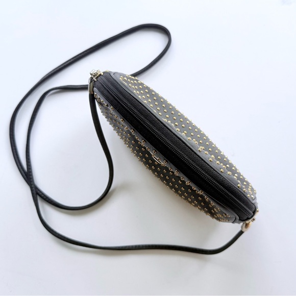 Vintage Judith Leiber Black Leather Gold Studded Red Lined Crossbody Bag Spain - Picture 9 of 16